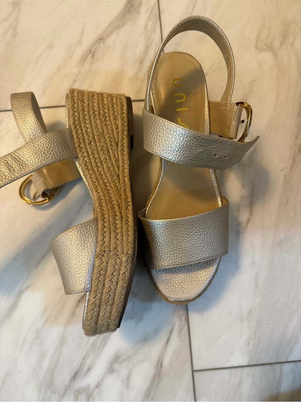 Unisa Metallic Gold Espadrille Wedge Sandals